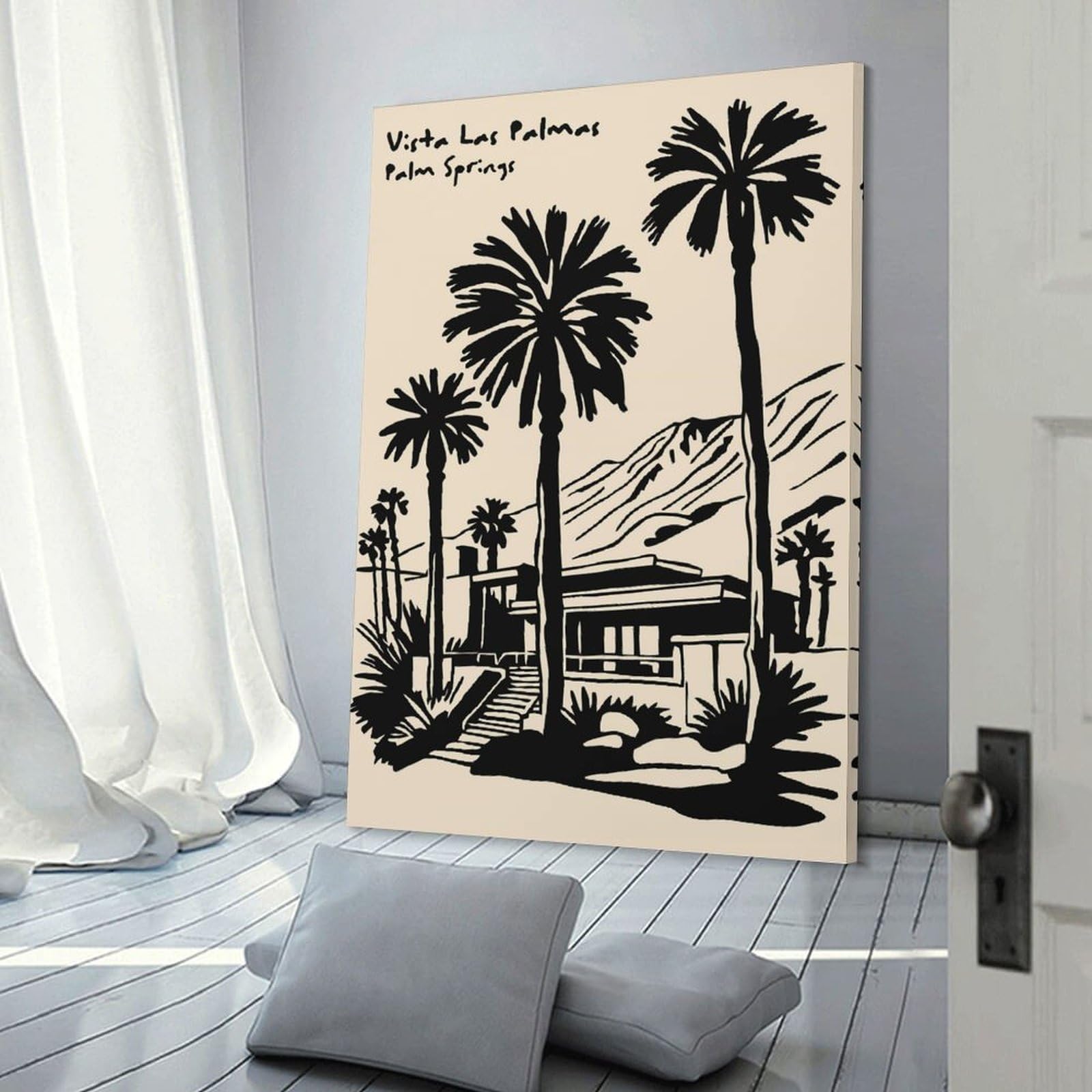 Junmoney Vista Las Palmas Palm Springs Illustration Room Decor Wall Art, 20x30inch(50x75cm), for Bedrooms, Workspaces And Everyday Interiors, An Adaptable Decor Piece for Home Use