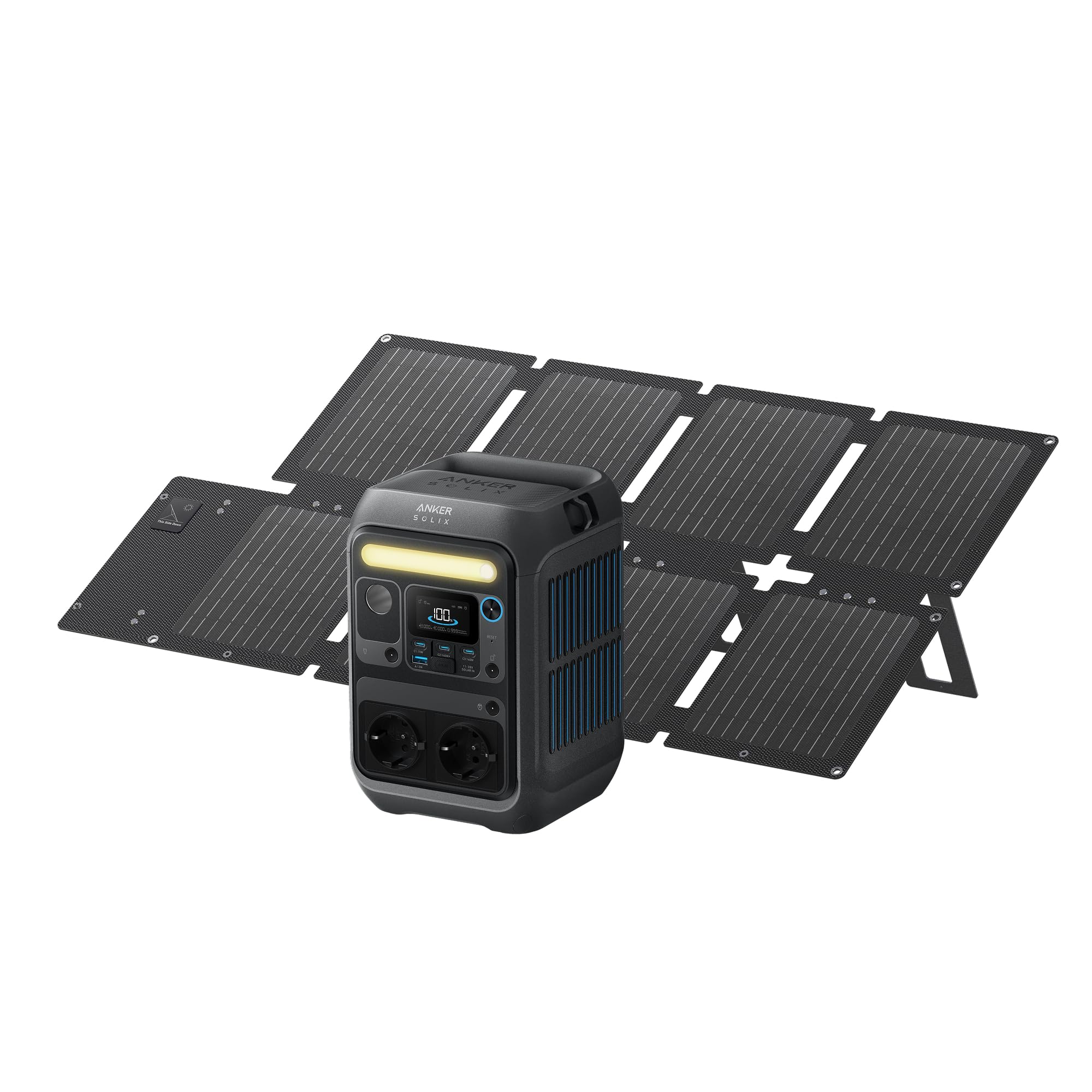 Anker SOLIX C300 Tragbare Powerstation, 288Wh LiFePO4 Akku, 300W (Max 600W) Solargenerator, 140W Beiseitige Schnellladeleistung, Für Camping, Draußen, Reisen, Notfälle, unterwegs