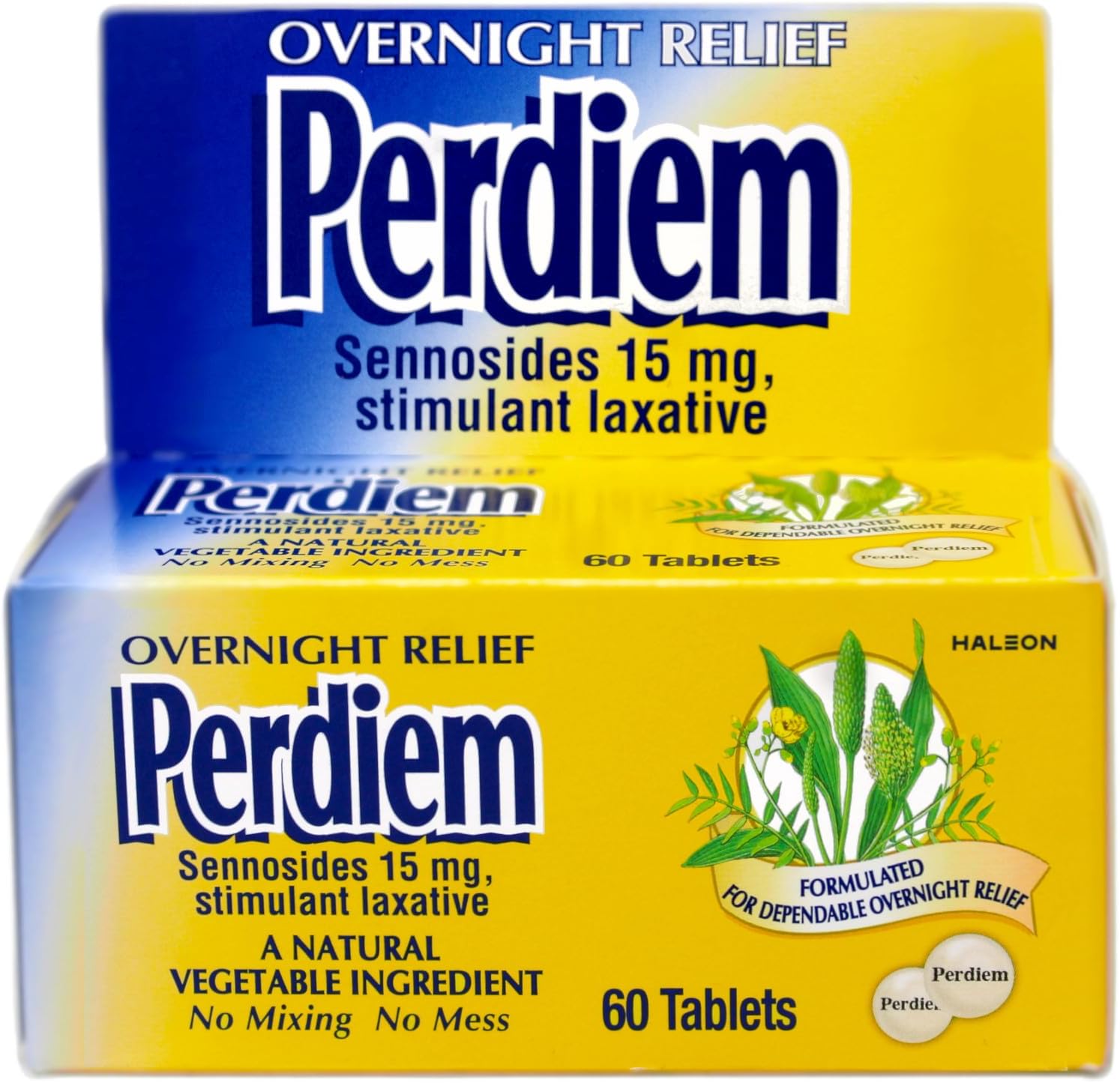Perdiem Sennosides Stimulant Laxative Pills, Overnight Relief, 60-Count Bottles (Pack of 2) by Perdiem