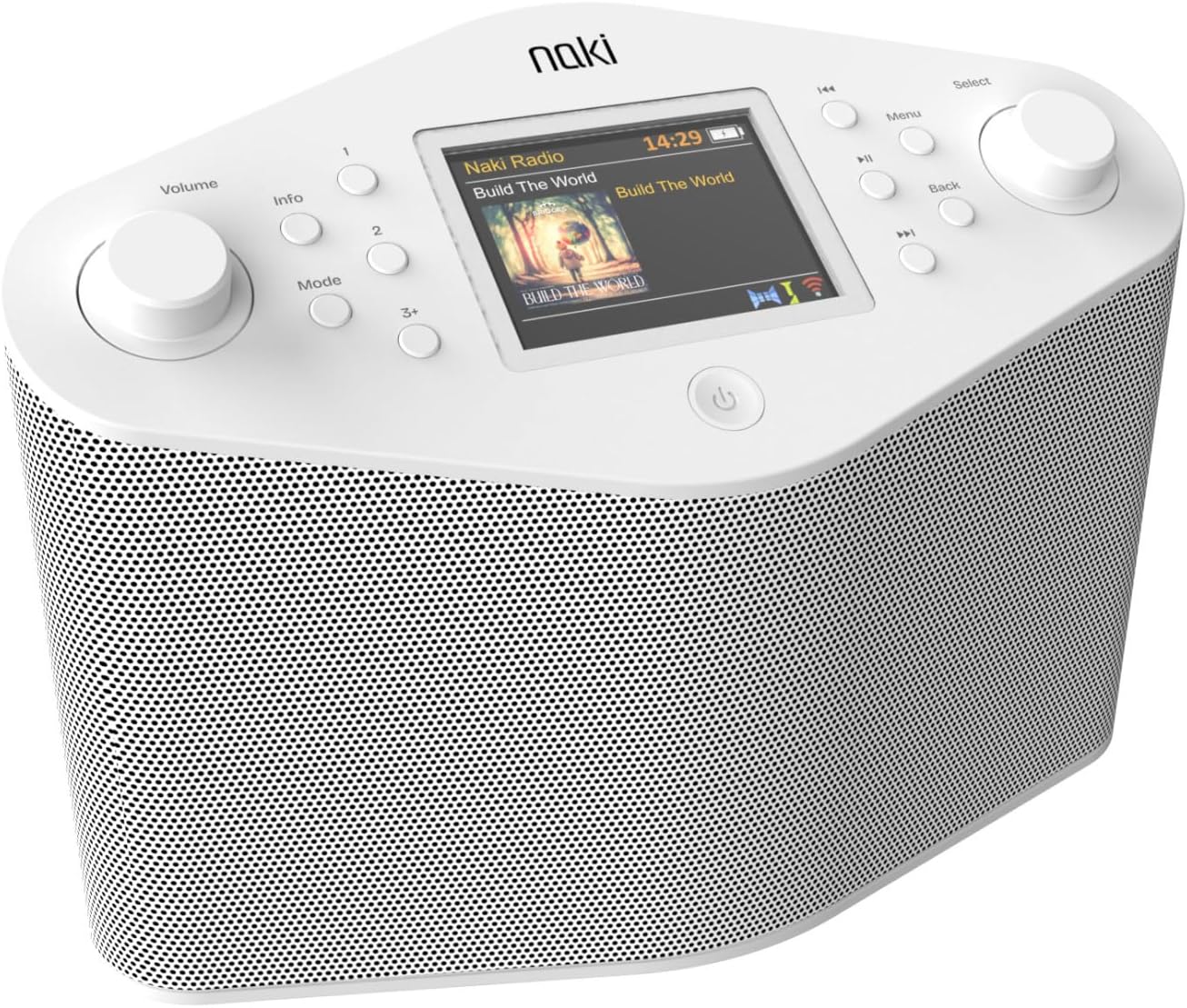 Naki Pulse Max - Online Streaming Kosher Music Player (White) with Dual Speakers, Rubber Non-Slip Base and Bluetooth-Enabled