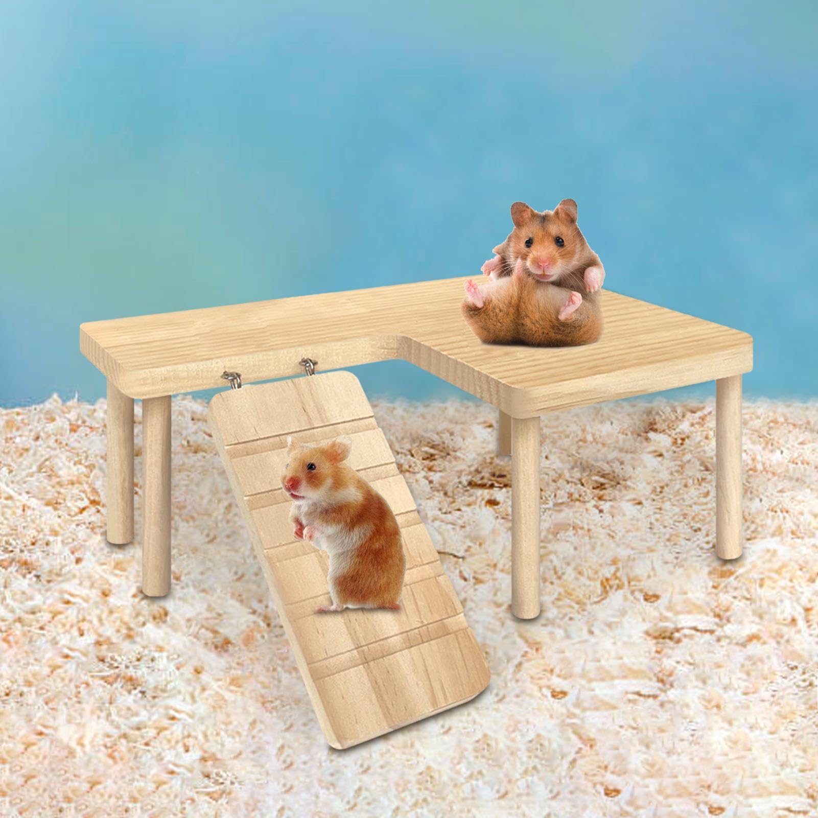 Piattaforma In Legno Per Criceti E Piccoli Animali - Scala Di Arrampicata Con Ripiano, Per Gerbilli, Cavie - Giocattolo Divertente E Funzionale - Foto 12