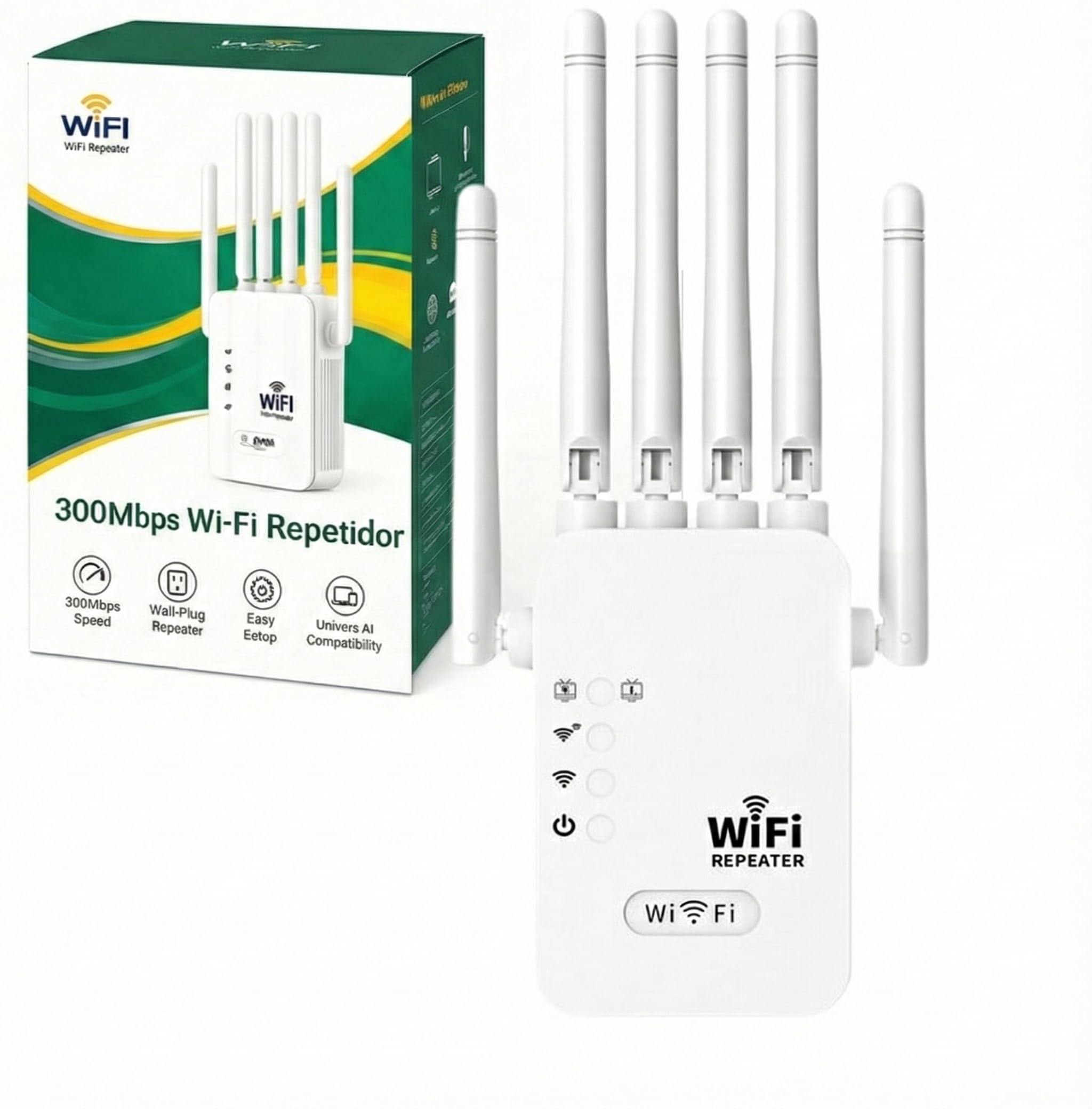 UchiTech URE100- Repetidor WiFi 300 Mbps, Amplificador de Señal WiFi de Largo Alcance 2,4 GHz, Extensor de Red Inalámbrica con Configuración Rápida por WPS o Web, para Hogar y Oficina Pequeña