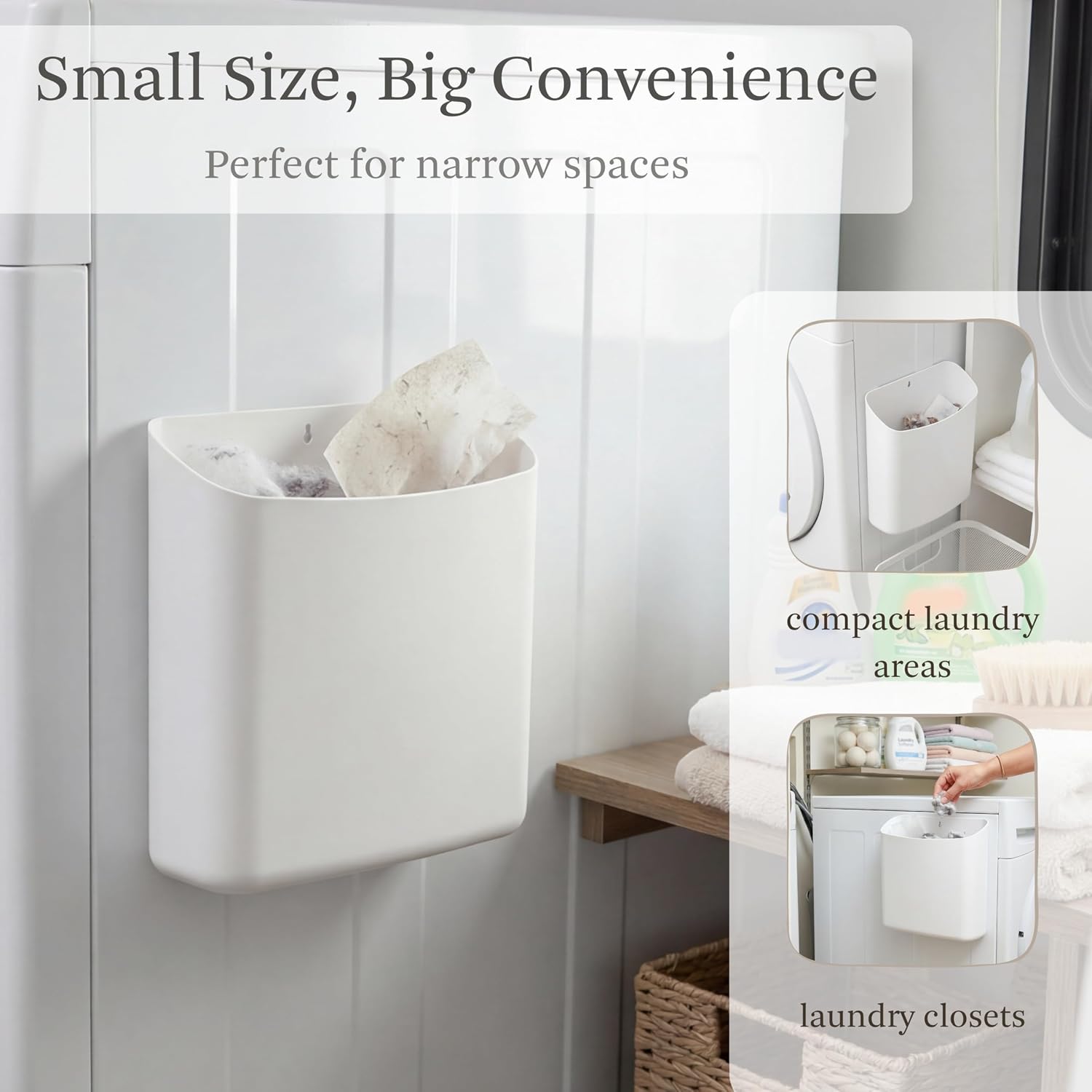 MONJITA Lint Bin for Laundry Room, Magnetic Lint Trash Can for Dryer, Modern Lint Holder, Lint Box for Laundry Room Organization, Wall Mounted Trash Can for Laundry Decor (White)
