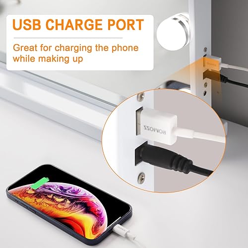 Miniatura 2 de FENCHILIN Espejo de tocador con luces, 22.8 x 18.1 pulgadas, espejo de maquillaje Hollywood con 15 bombillas LED regulables, espejo de tocador