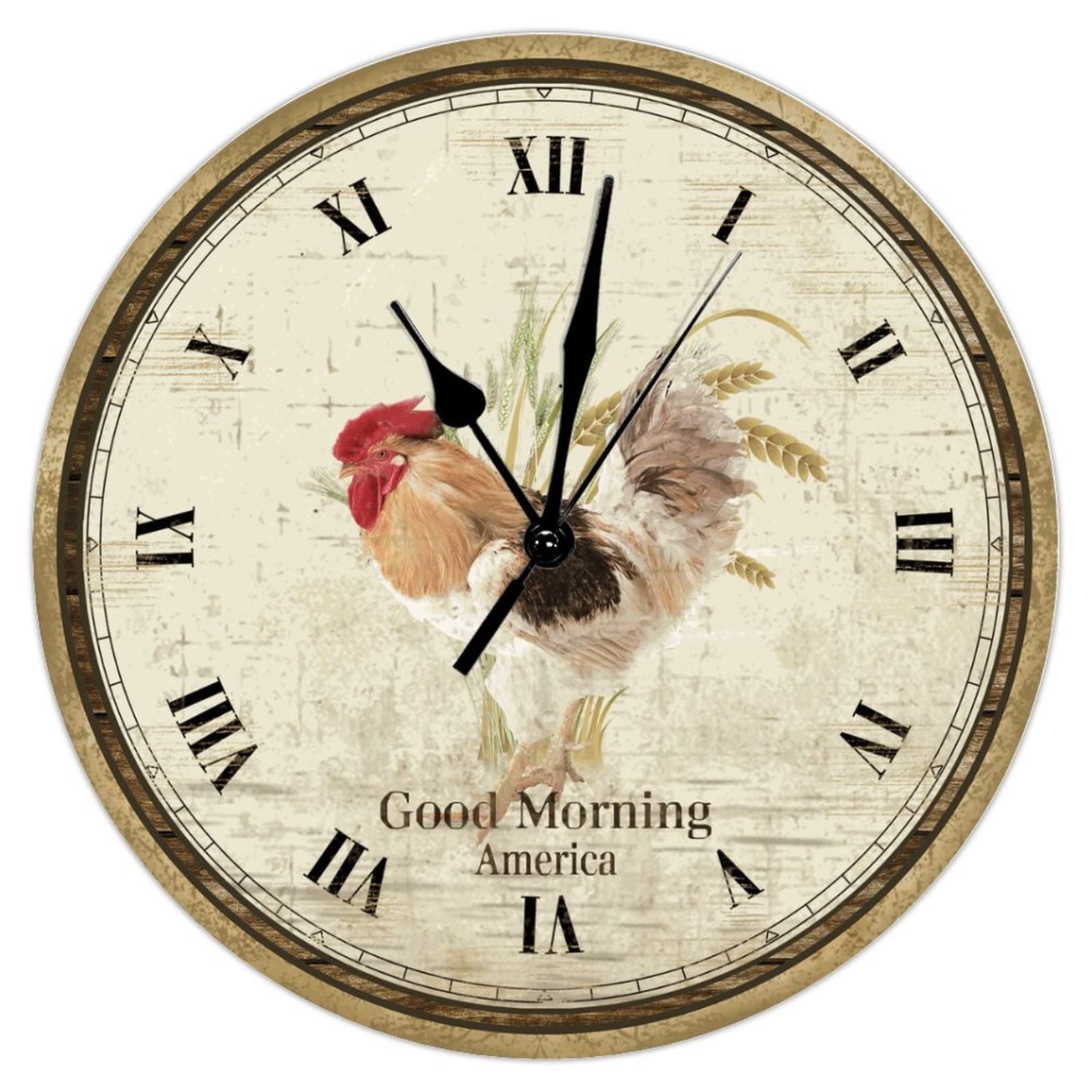Horloge murale silencieuse contre les bruits de tic-tac motif coq rétro 38 cm
