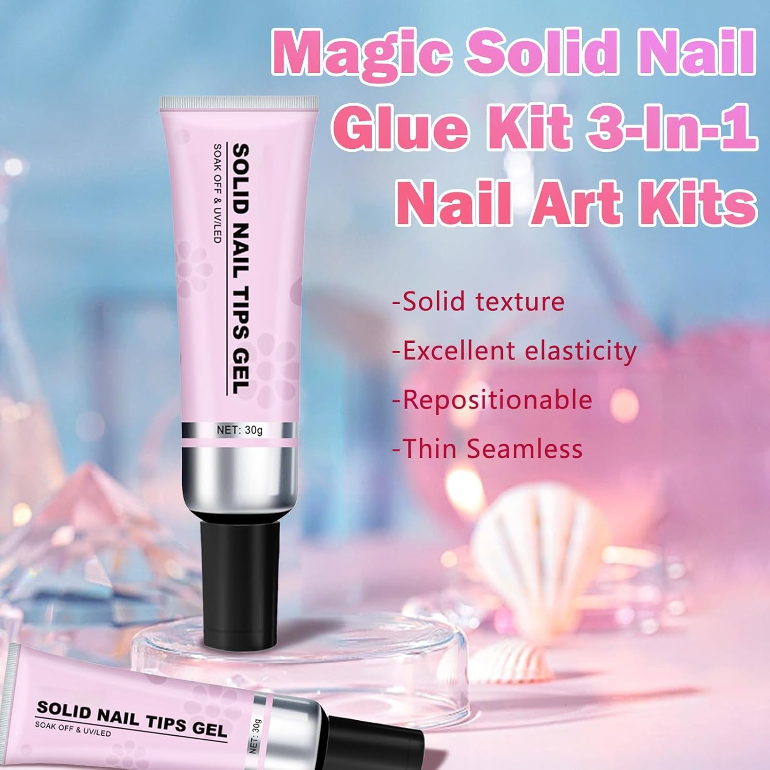 Magic Solid Nail Glue Kit 3-In-1 Nail Art Kits | Solid Nail Glue Gel for Nail Tip Press on Nails, Solid Nail Tips Gel for Nail Art,Strong Adhesive Solid Nail Tips Gel