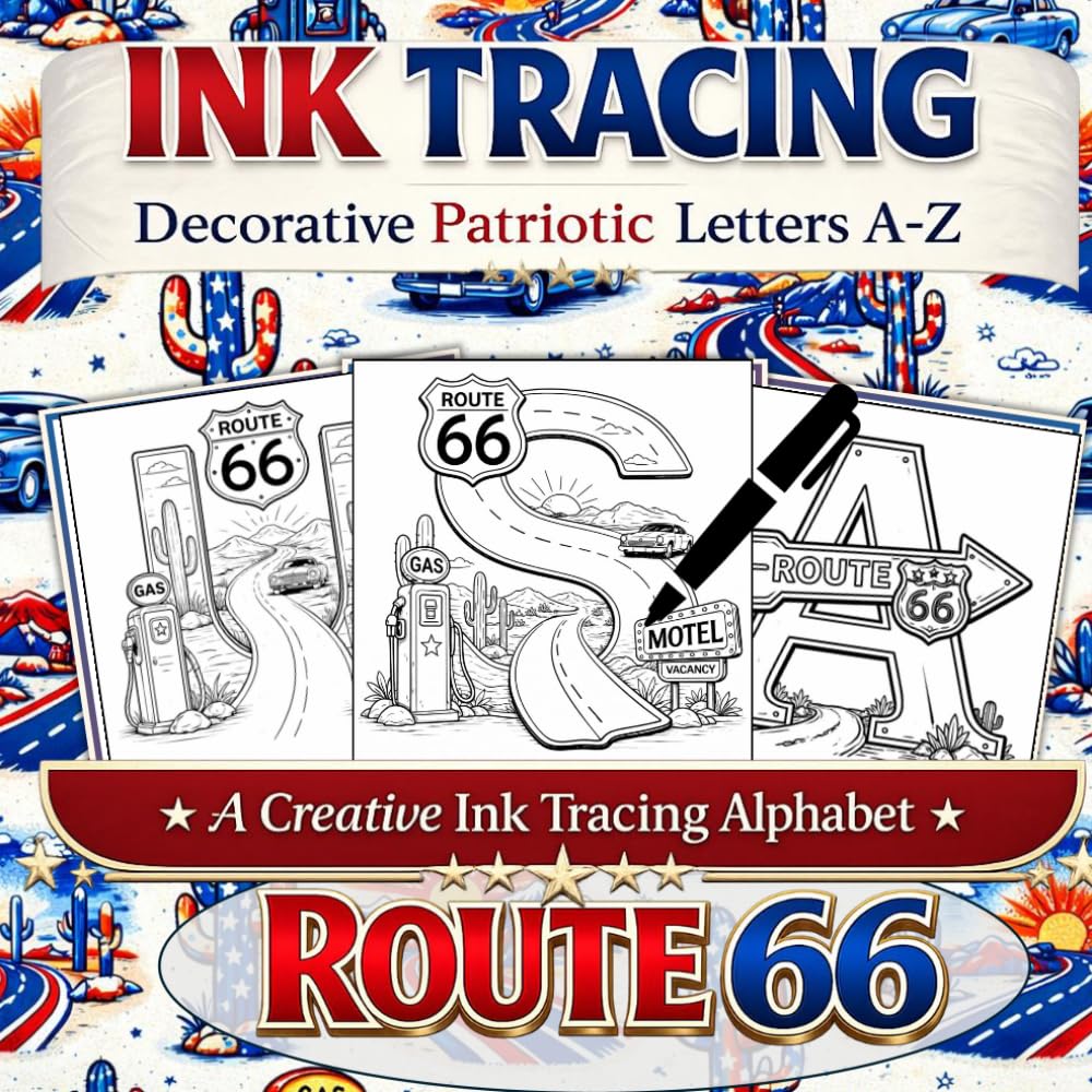 Ink Tracing Decorative Patriotic Letters A–Z: United States of America - Route 66