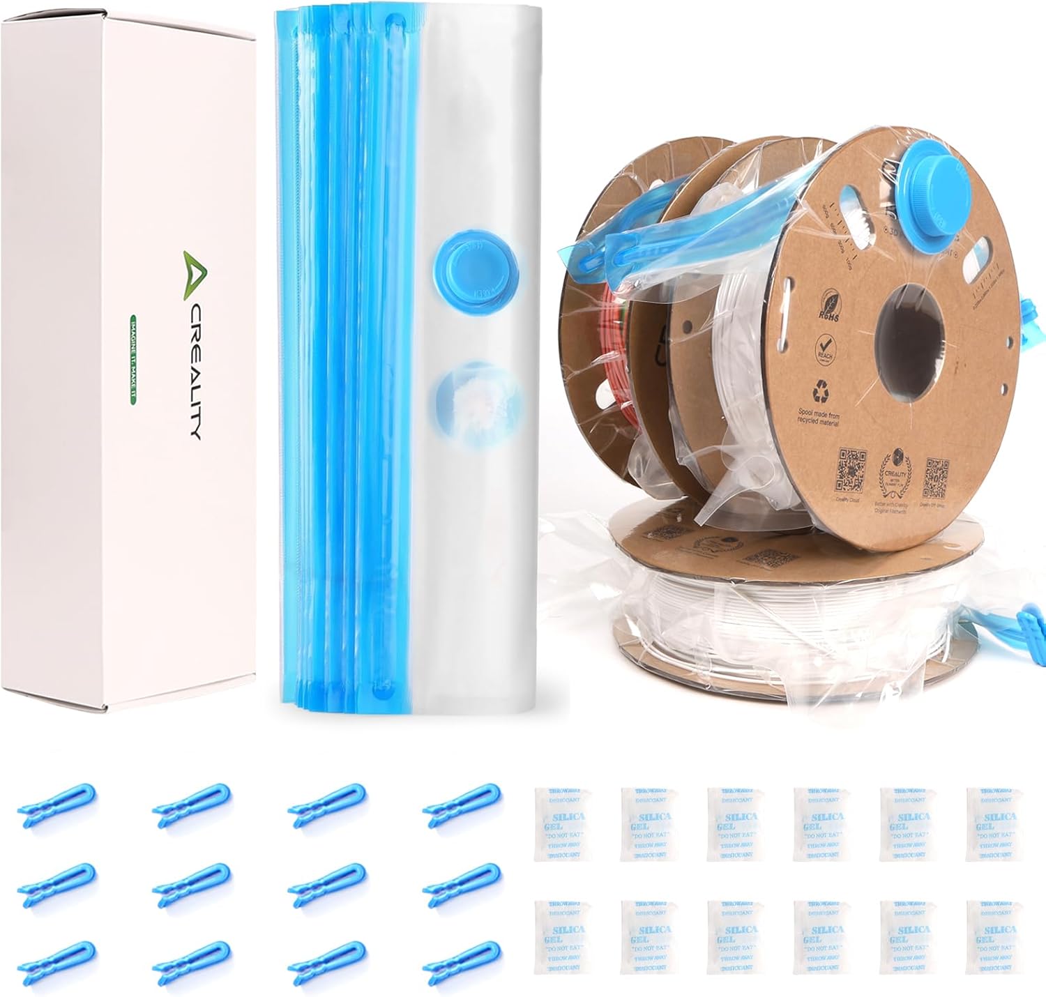 Creality 3D Printer Filament Bags, 8 Reusable 40x40 cm Vacuum Storage Bags with Electric Pump, Dustproof & Moisture-Proof for 3D Filament ABS PETG PLA