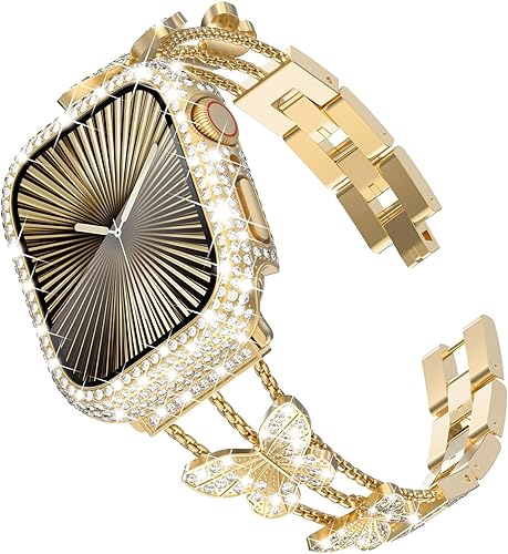 Vista 18 de Correa Bling y Funda WINGLE para Apple Watch para Mujeres 40mm SE 3/2/1 Series 6 5 4, Correa de Brazalete de Metal con Diamantes de Imitación
