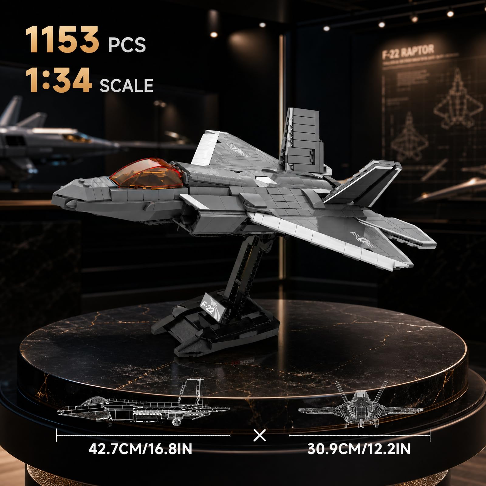 Sosuy F/22 Avión de Combate Juego de Construcción de Bloques, 1153 Pcs Ladrillos de Construcción Avión Militar de Juguetes Ejército para Adultos Niños 8+, Modelo de Regalo de Cumpleaños para Niñas