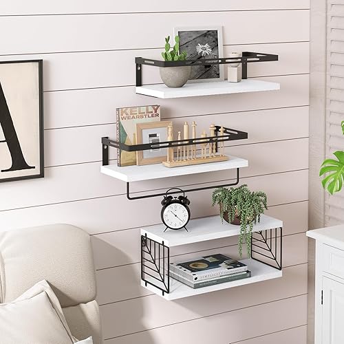 Miniatura 8 de Fixwal Estantes de baño montados en la pared de 3+1 nivel sobre el inodoro, estantes flotantes de madera rústica con marco de metal y toallero para