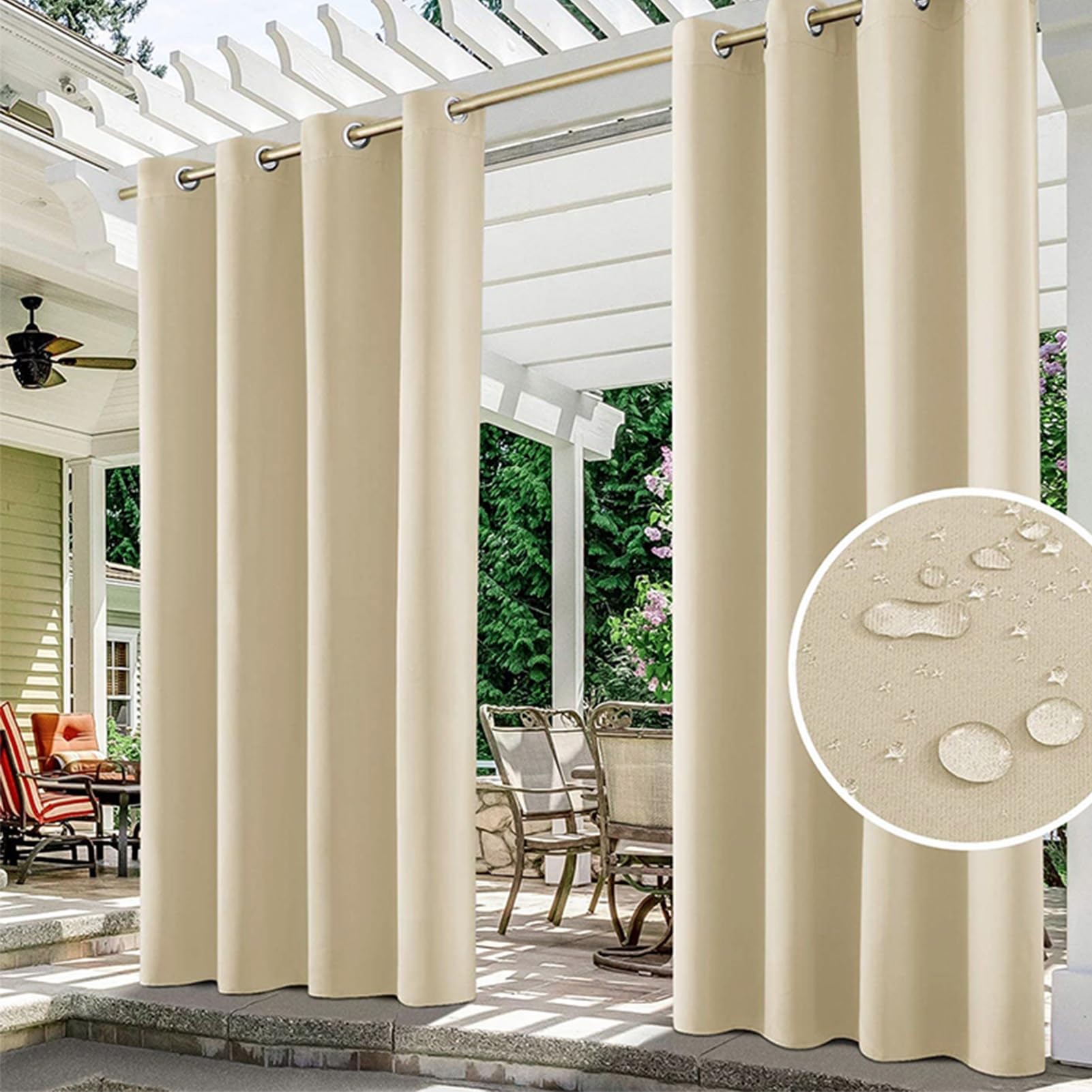 Rideau extérieur avec oeillets isolation thermique et étanche pour terrasse