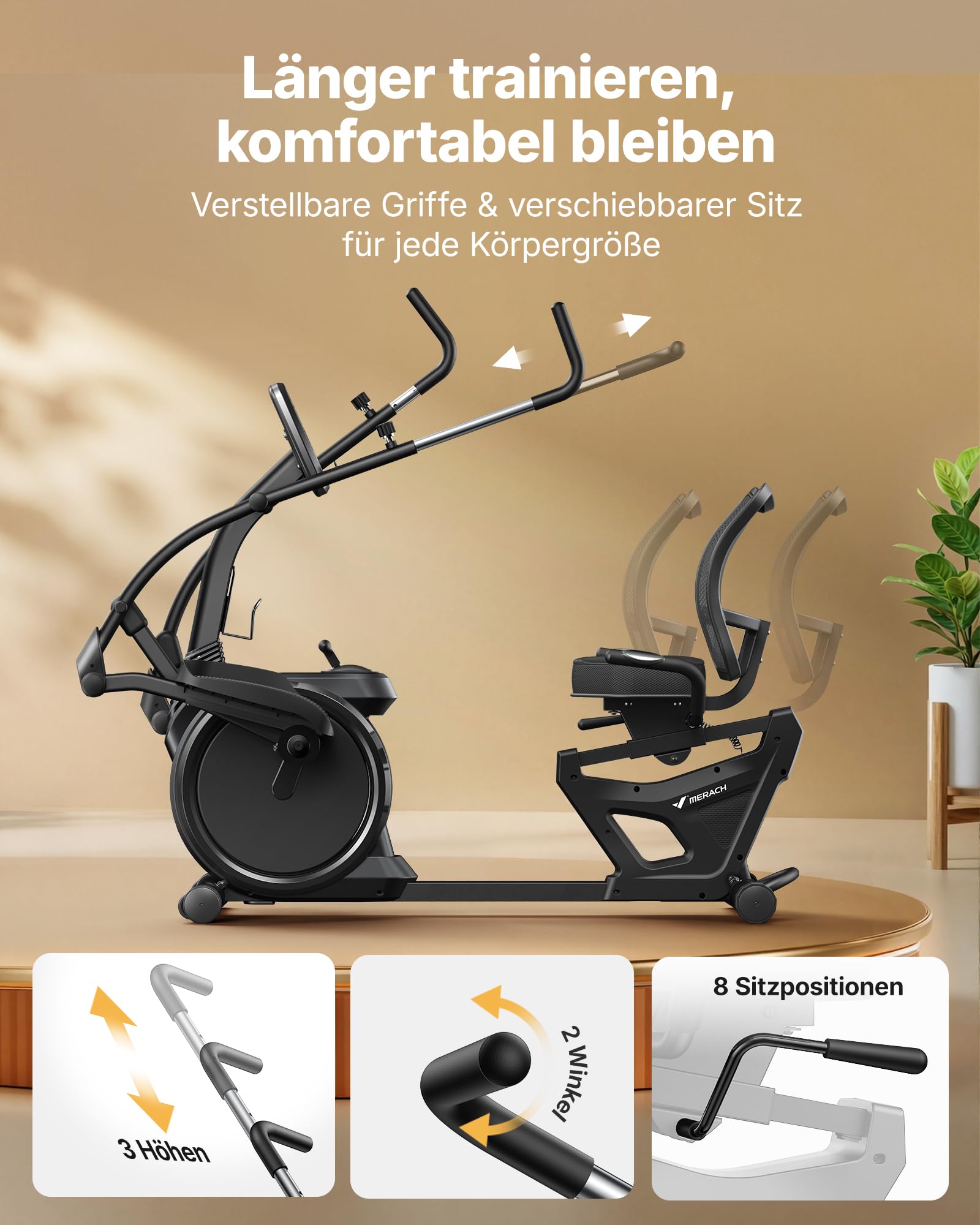 MERACH Liegeergometer für Zuhause mit 8 verstellbaren Widerstandsstufen, leichte kommerzielle Heimtrainer Fahrrad mit Smart Bluetooth, exklusiver App-Konnektivität, LCD-Display, Herzfrequenzsensoren