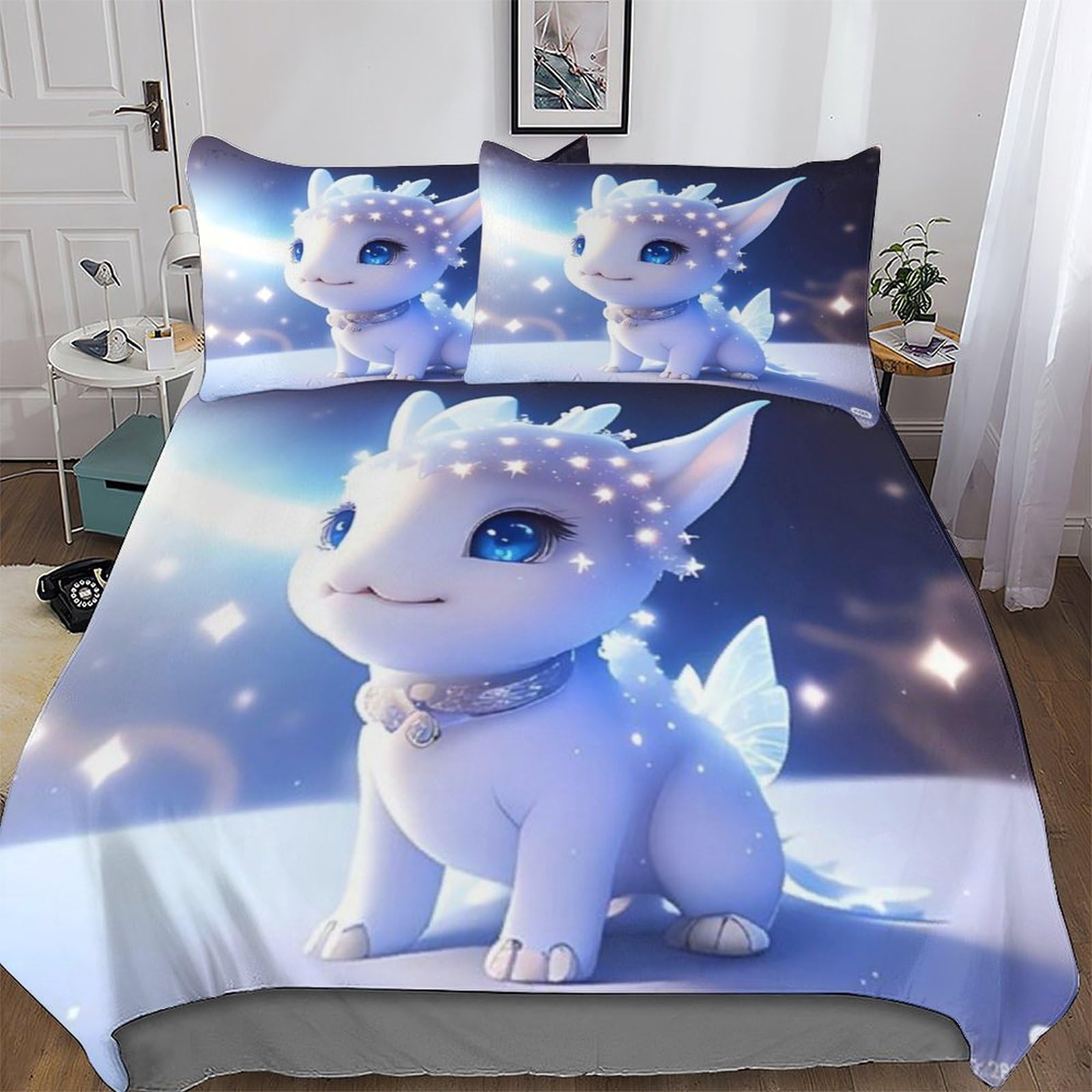 Parure de lit ptérosaure avec housse de couette King 220x240cm en polycoton pour chambre d'enfant
