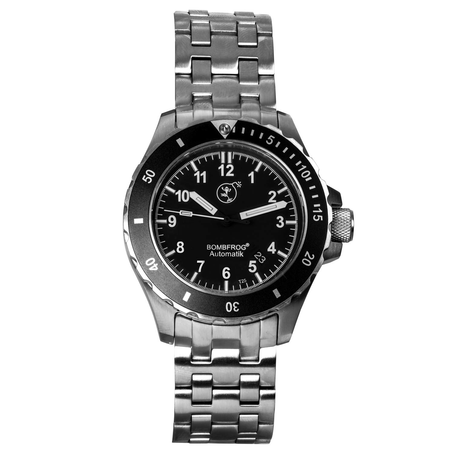 Taucheruhren Herren BT25 mit im eleganten Militär Uhr-Look, gebürstetes Edelstahlgehäuse mit entspiegeltem Saphirglas