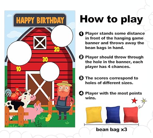 Miniatura 4 de Granja roja granero animales de granero feliz cumpleaños juegos de lanzamiento banner telón de fondo vaca, cerdo, pollo, decoración temática de