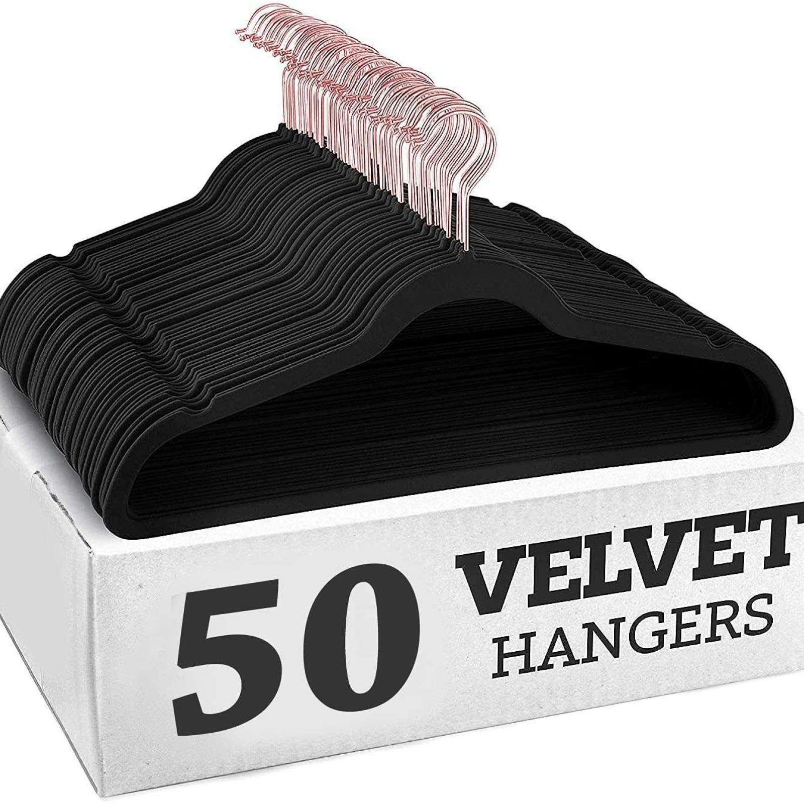 Velvet Hangers,wrinkle Resistant,ultra Thin Non Slip, Hook Hold Upto 11 Lbs/17.5 * 9 * 0.2 in (Black Rose Gold Hk,20 Pack)