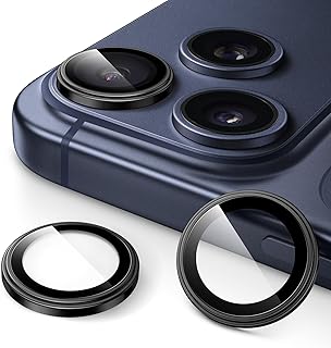 JETech Protetor de Lente de Câmera para iPhone 17 Pro 6,3 Polegadas e iPhone 17 Pro Max 6,9 Polegadas, Vidro Temperado 9H, Case de Anel Individual de Metal, HD Claro, 1 Conjunto (Preto)