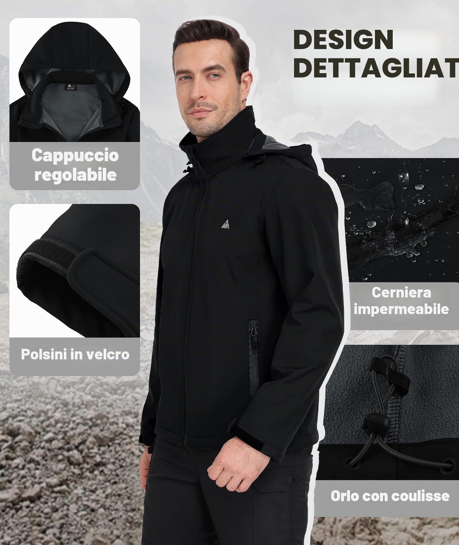 SwissWell Giacca Uomo Invernale Softshell Impermeabile Antivento con Cappuccio Staccabile Multifunzionale Outdoor Giubbotto Caldo Casual Jacket per Trekking Ciclismo Viaggi