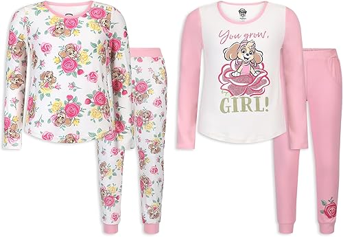 Paw Patrol Nickelodeon Girls Skye 2 Pack Long Sleeve Shirt and Jogger Pack for Toddler and Little Kids PinkWhite