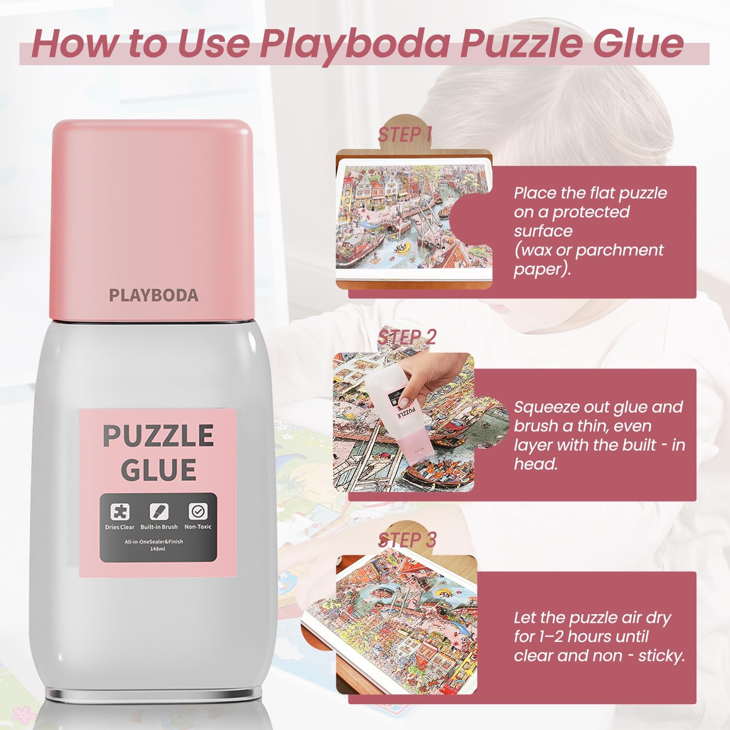 1500 Pieces 2-in-1 Tilting & Rotating Puzzle Board Puzzle Glue with Built-in Brush