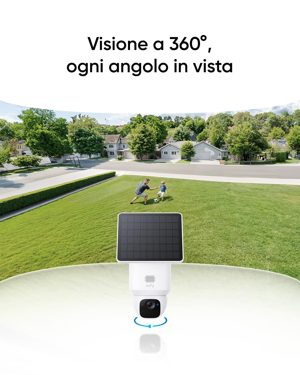 eufy Security SoloCam E30 telecamera wi-fi esterno senza fili, Alimentazione Solare, Panoramica a 360°, Tracciamento AI, Nitidezza 2K, Compatibile con HomeBase S380, Nessun Costo Mensile