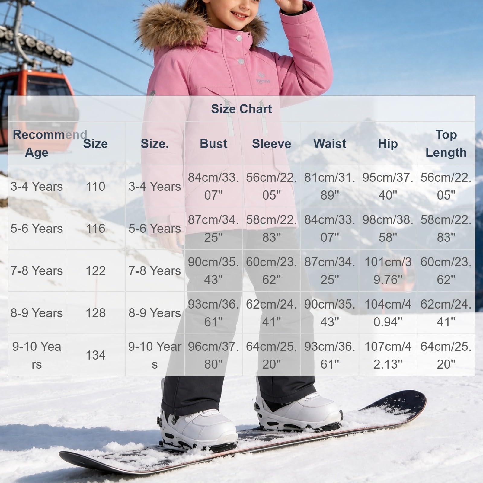 Schneeanzug Mädchen Skianzug Fellkapuze Winteranzug Wasserdicht Skiset