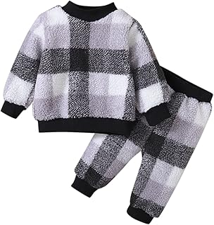 Generic Baby,Clothing,Baby Boys 0-24m,Outfits & Clothing Sets Kids Jacket And Pants Child Kid Toddler Baby Boys Long Sleeve Fleece Plaid Blouse Tops Patchwork Pants Trousers Warm Sleepwear Pajamas Outfit Set 2PCS Clothes Toddler Boy Suit Set