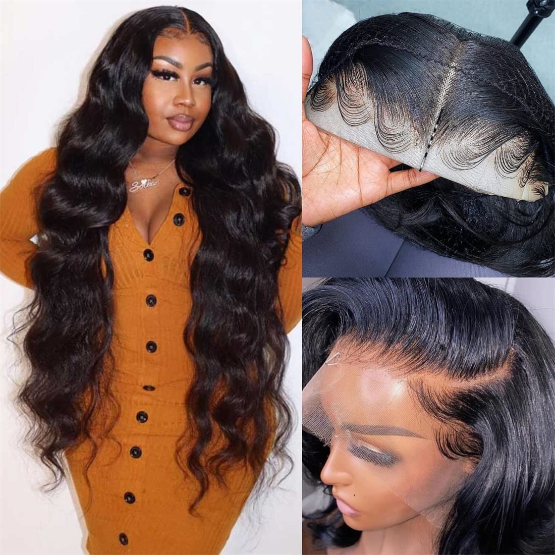220% Density 13x6 HD Lace Front Wigs Human Hair Msgem 26 inch Body Wave Transparent Lace Frontal Wigs for Black Women Pre Plucked With Baby Hair Natural Color Brazilian Body Wave Lace Front Wig