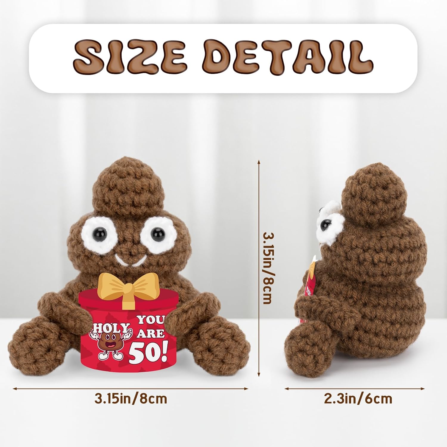 Inspirational Birthday Gifts for Women Men 40th 50th 60th, Positive Poo Funny Crochet Poo Doll for Men Women Best Friend Gag Gifts Party Decorations (50th Birthday)