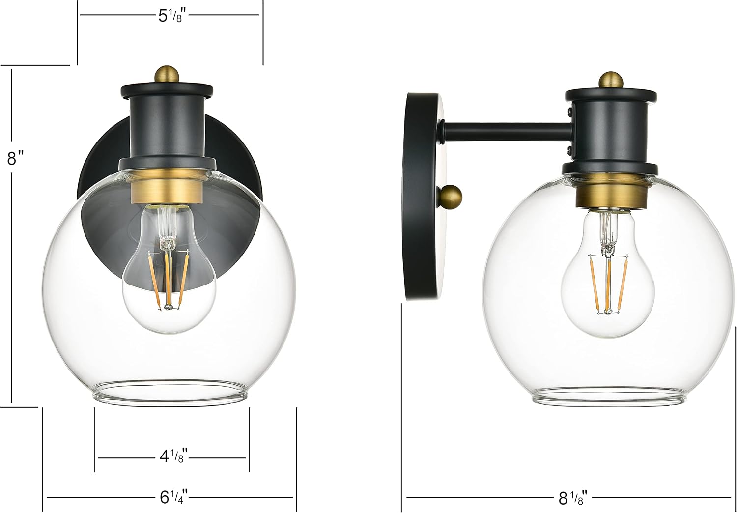 Orlando 1-Light Matte Black and Antique Brass Wall Lights, Bathroom Wall Light Over Mirror, Indoor Wall Light for Bedroom Kitchen Living Room Stairway and Bathroom etc (CH-WL2202-1SBK)