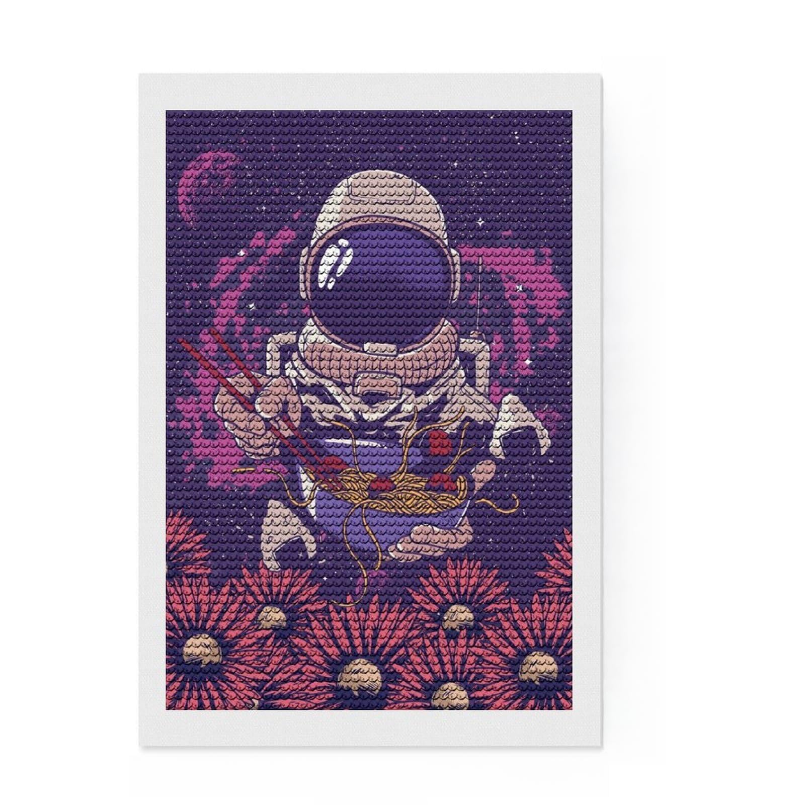 Junmoney Vaporwave Ramen Astronaut Round Drill Diamond Painting 8"x12", Gift Idea, for Craft Lovers, Easy Handmade Project, Farmhouse Decor