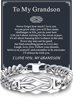 Bandmax Inifinity Love Knot Cuban Link Chain Bracelets for Men Stainless Steel/Black Mens Bracelet with Love Message Card Gift for Son Grandson Husband Father