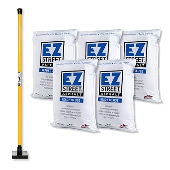 Pothole Repair Kit | EZ Street Asphalt | Heavy Duty 10lb Tamper | Permanent Pothole Repair | Ready to Use 1, 5 Bags