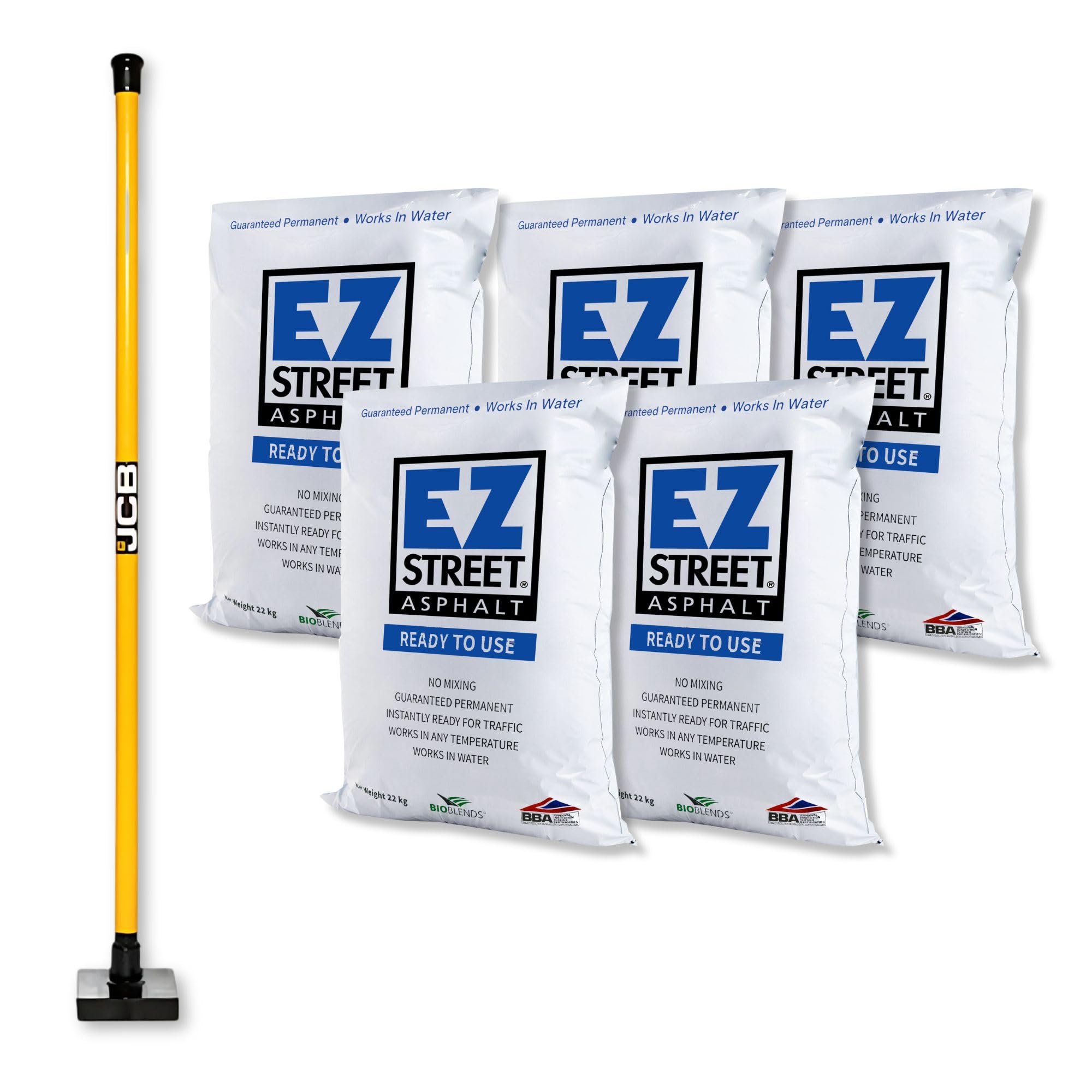 Pothole Repair Kit | EZ Street Asphalt | Heavy Duty 10lb Tamper | Permanent Pothole Repair | Ready to Use (1, 5 Bags)