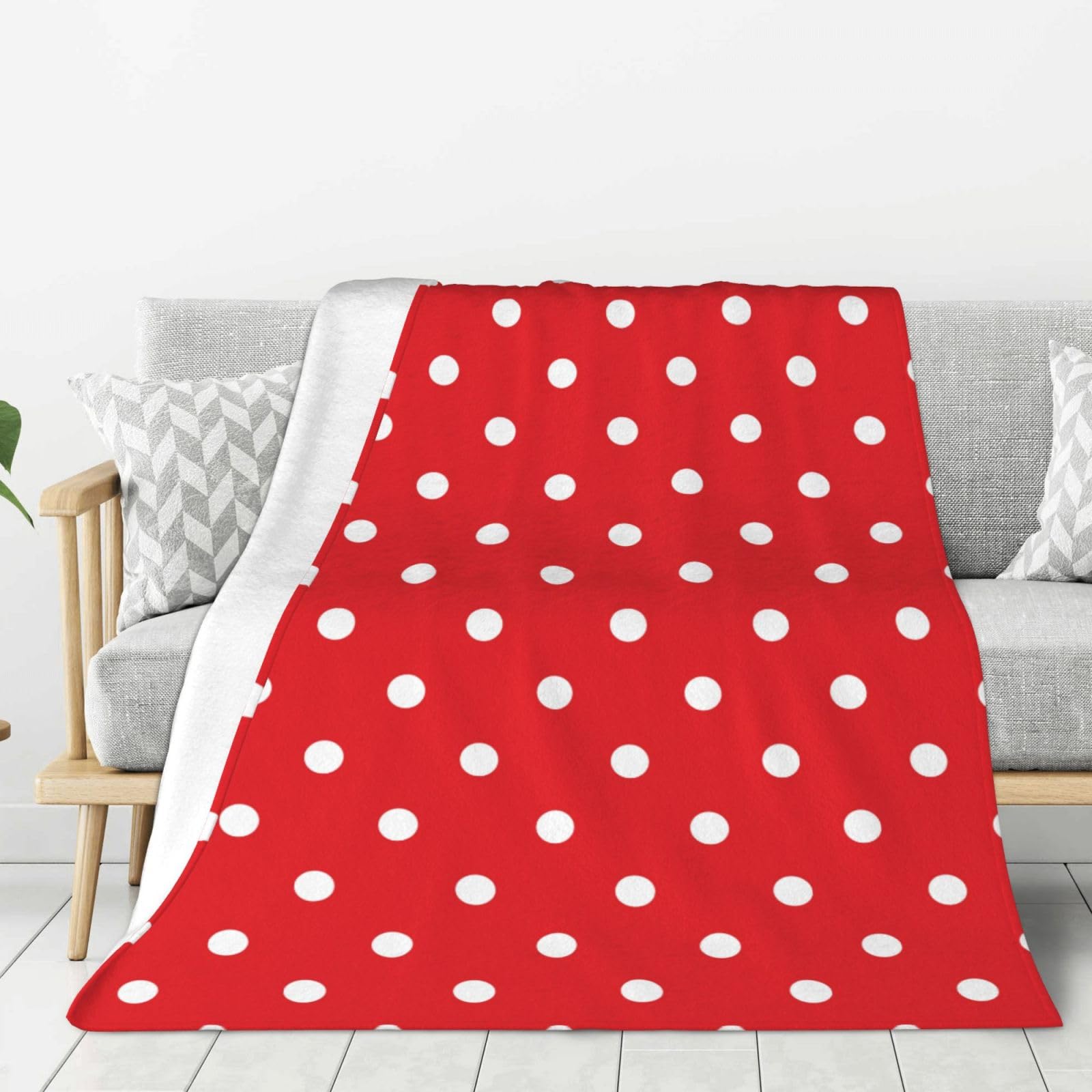 Couverture rétro à pois blancs en flanelle de 152x127 cm pour toutes les saisons