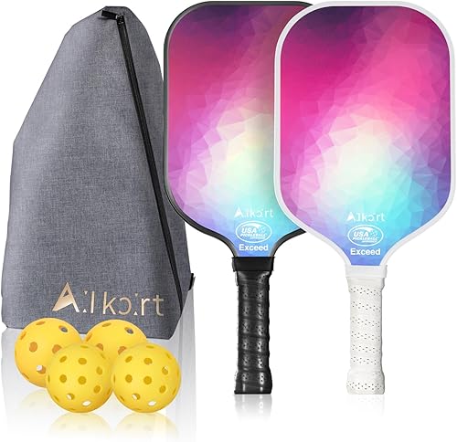 Miniatura 11 de AL Kort - Juego de 2 palas de pickleball de fibra de vidrio, palas ligeras, equipo de pickleball aprobado por USAPA con bolsa y 4 bolas, paquete de