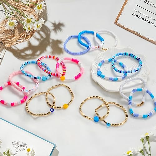 Miniatura 5 de Yowivon Coloridas pulseras para surfistas Heishi, con cuentas de arcilla heishi, elásticas, elásticas, apilables, elásticas, para niñas, pulseras de