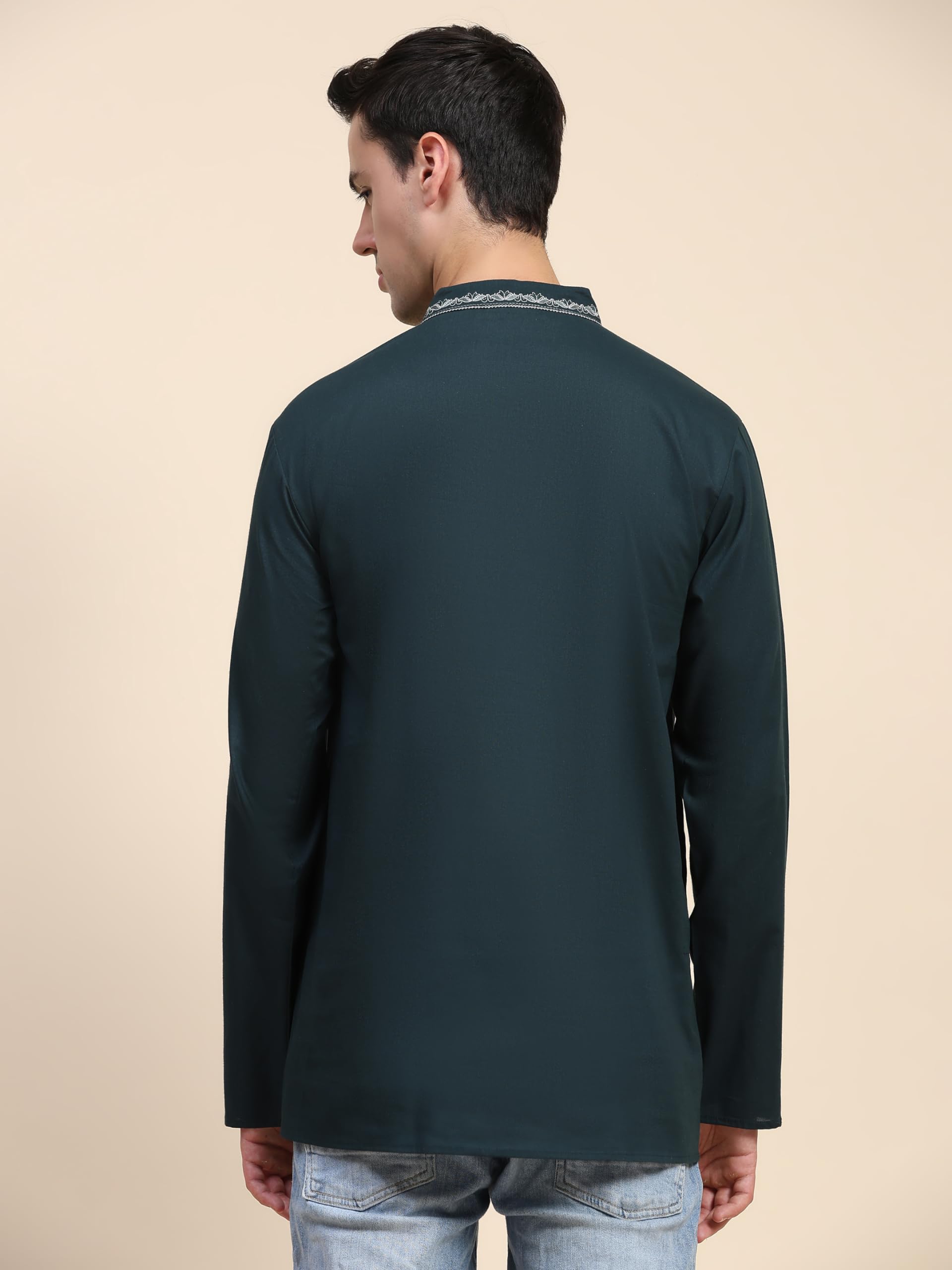 SKAVIJ Uomo Indiano Ricamate Maniche Lunghe Camicie Casual