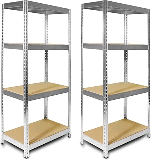 Pack of 2 RB BOSS FastLok Garage Shelving Units 145cm x 75cm x 30cm Galvanised Steel Storage Racking with MDF Shelves, 4 Tier, 75kg Load Per Shelf for Shed, Workshop, Garage & Home