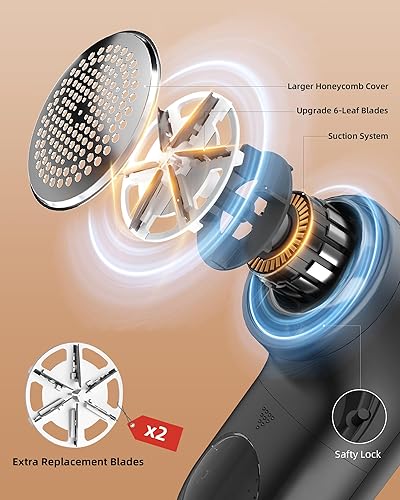 Miniatura 4 de Afeitadora de tela y removedor de pelusas, afeitadora de 2600 mAh y cepillo de pelusa 2 en 1, hojas de 6 hojas, desfuzzer de suéter, elimina