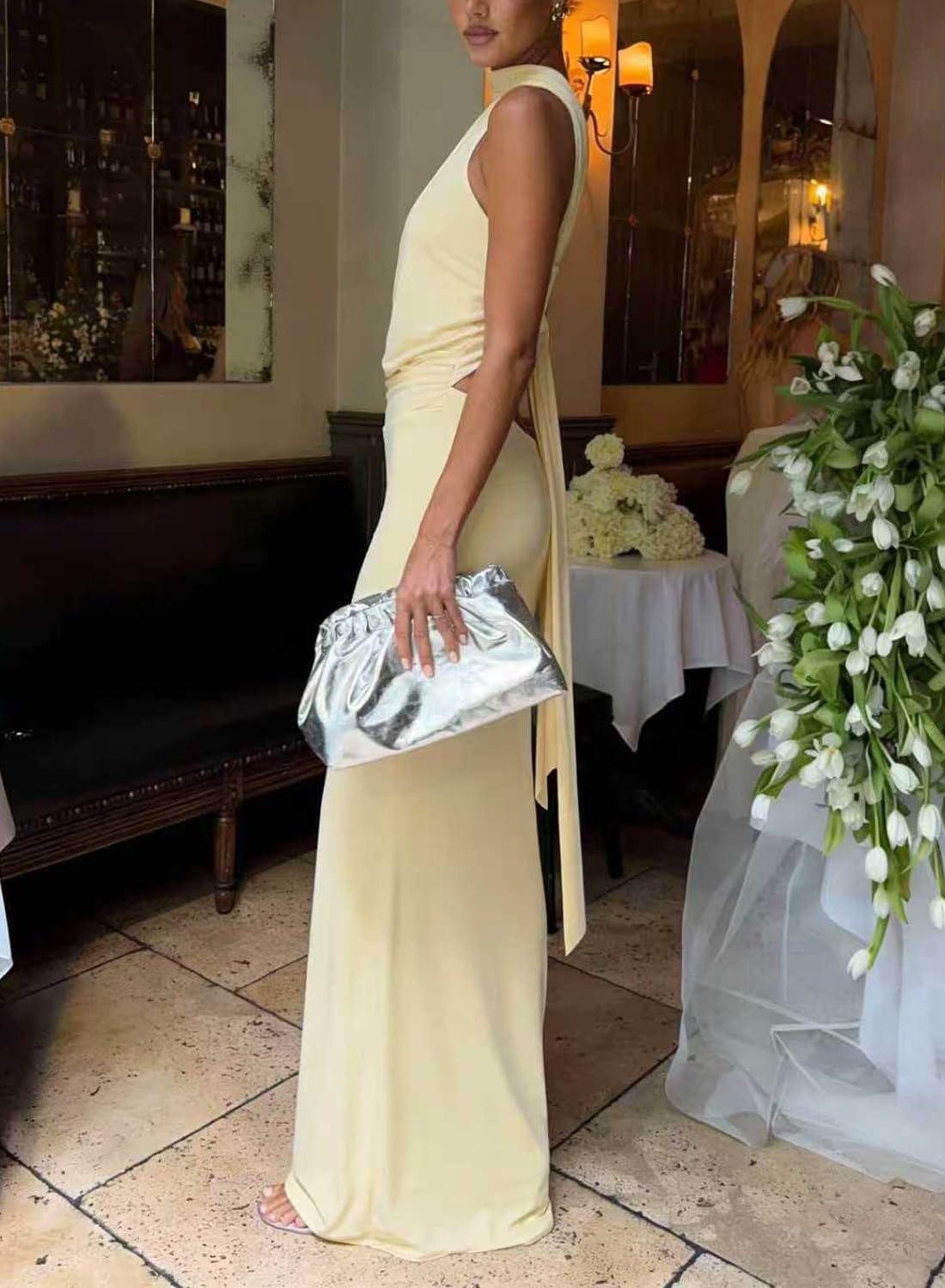 ABINGOO Women One Shoulder Maxi Dress Sleeveless Bodycon Tie Back Long Dresses for Wedding Guest Party Evening Gown - Image 3