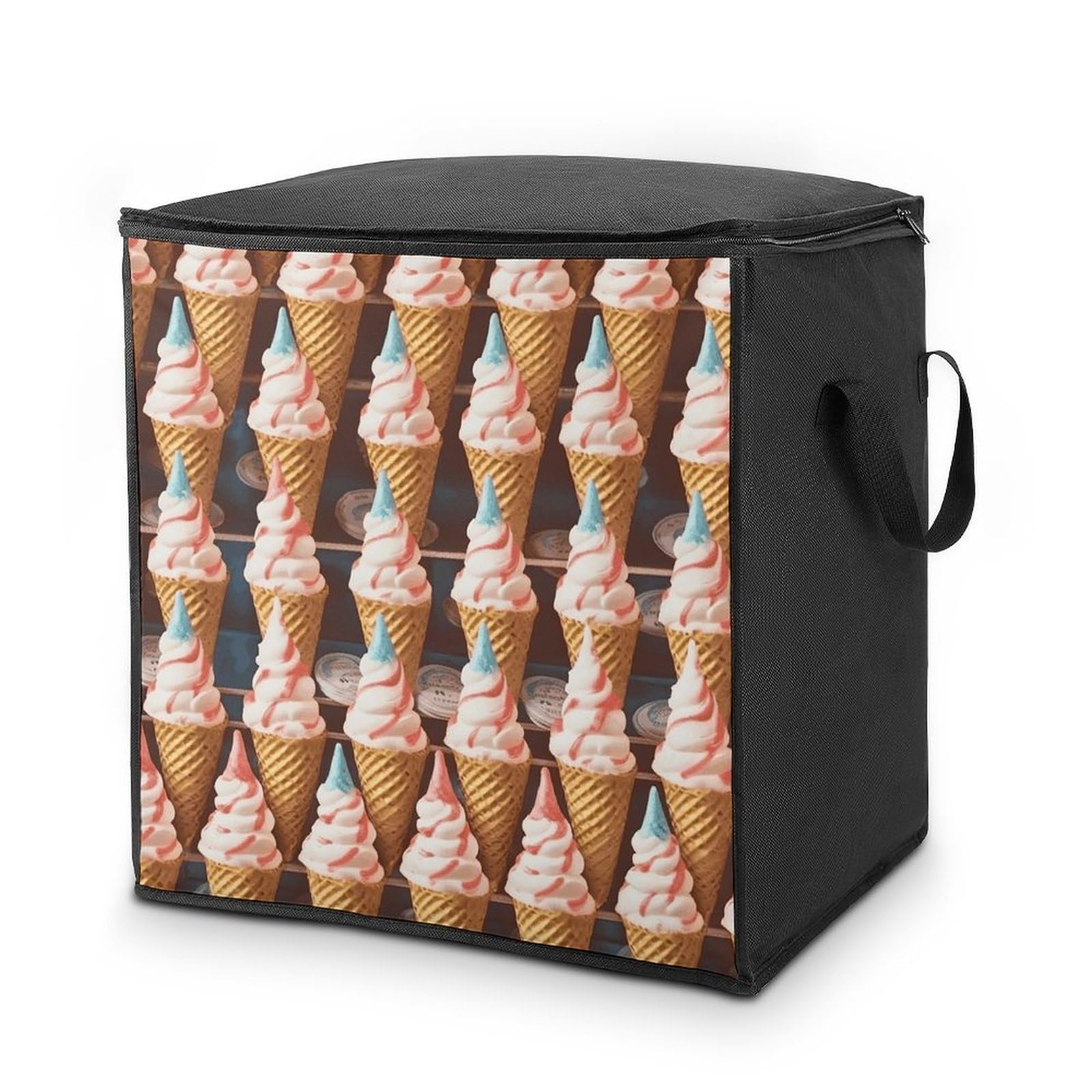 Ice Cream Cones Fifties Time Storage Bag Quilt Storage Bag with Sturdy Zippered Fashion Breathable Closet Organizer Storage Boxes with Carry Handles for Blanket Pillow Bedding