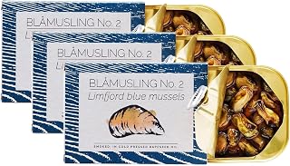 Fangst Blamuslinger No. 2 | Tinned Limfjord Blue Mussels Smoked in Cold Pressed Rapeseed Oil | 3 x 100g Can