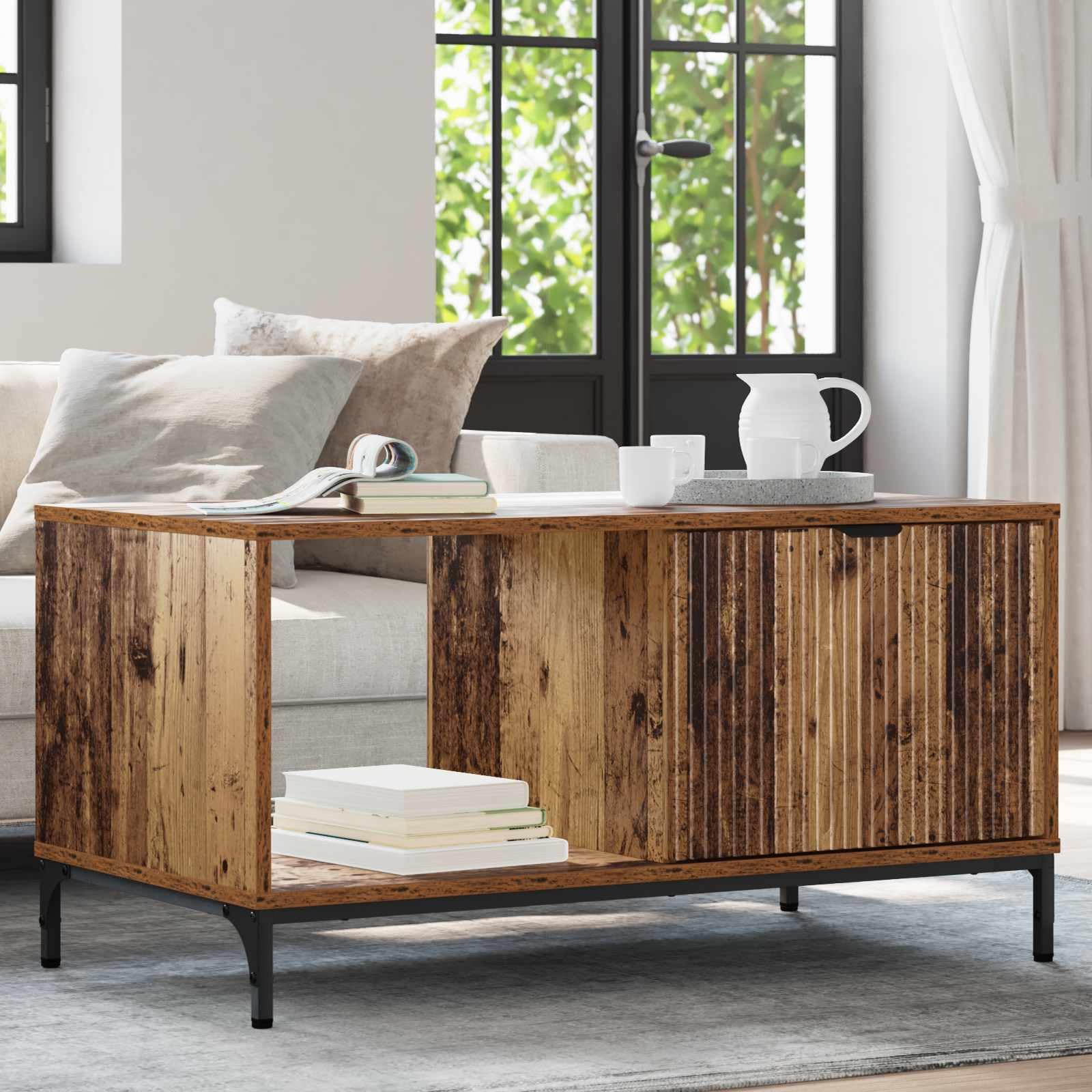 Tavolino da salotto in legno anticato, 90 x 49 x 46 cm, con vano portaoggetti e cassetto, per soggiorno, design durevole, facile da montare, pratico ripiano, mobili moderni