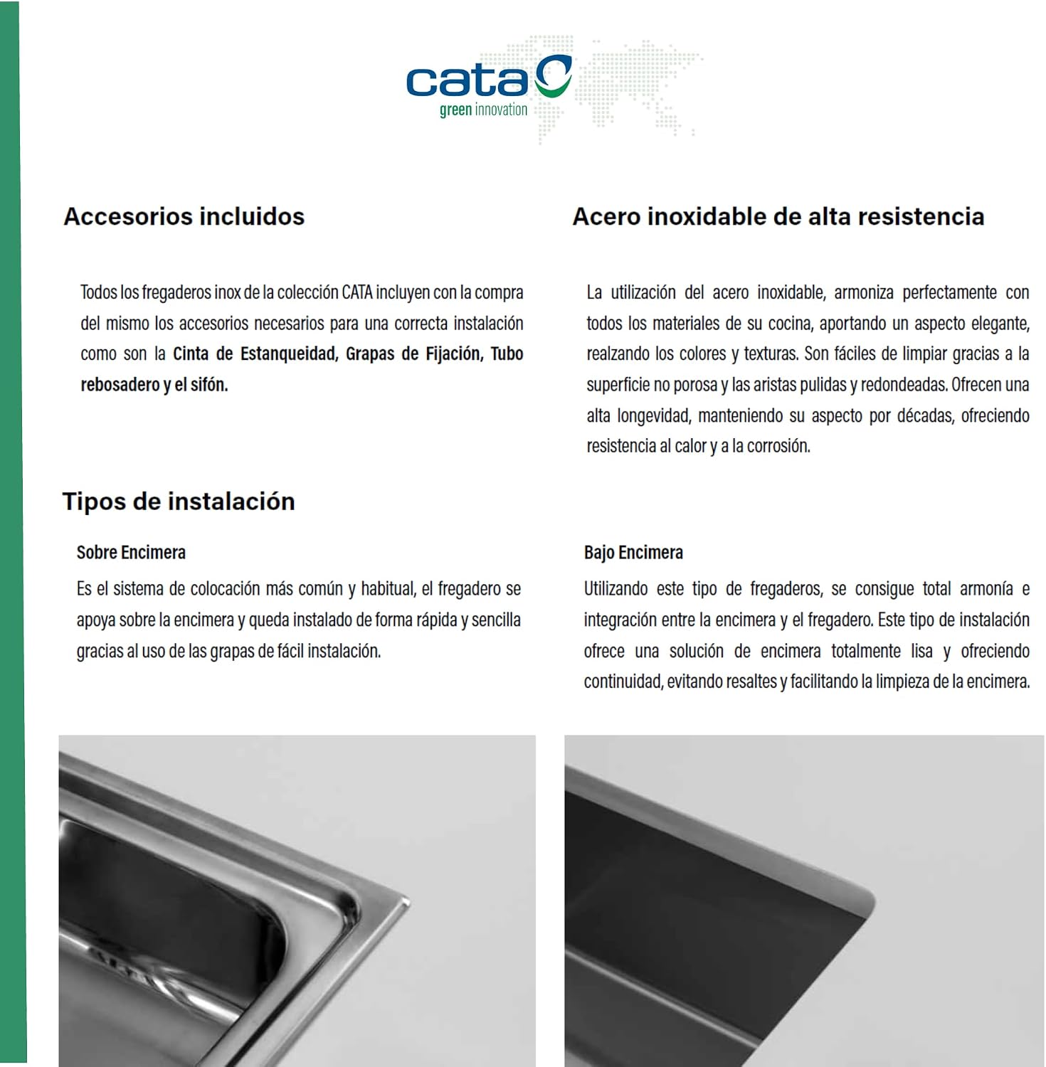 CATA Sink CDS-1 EI/A Square Basin Drainer Installation Furniture 45 cm Base Absorbent Bottom Stainless Steel Valve Basket Finish Stainless Steel