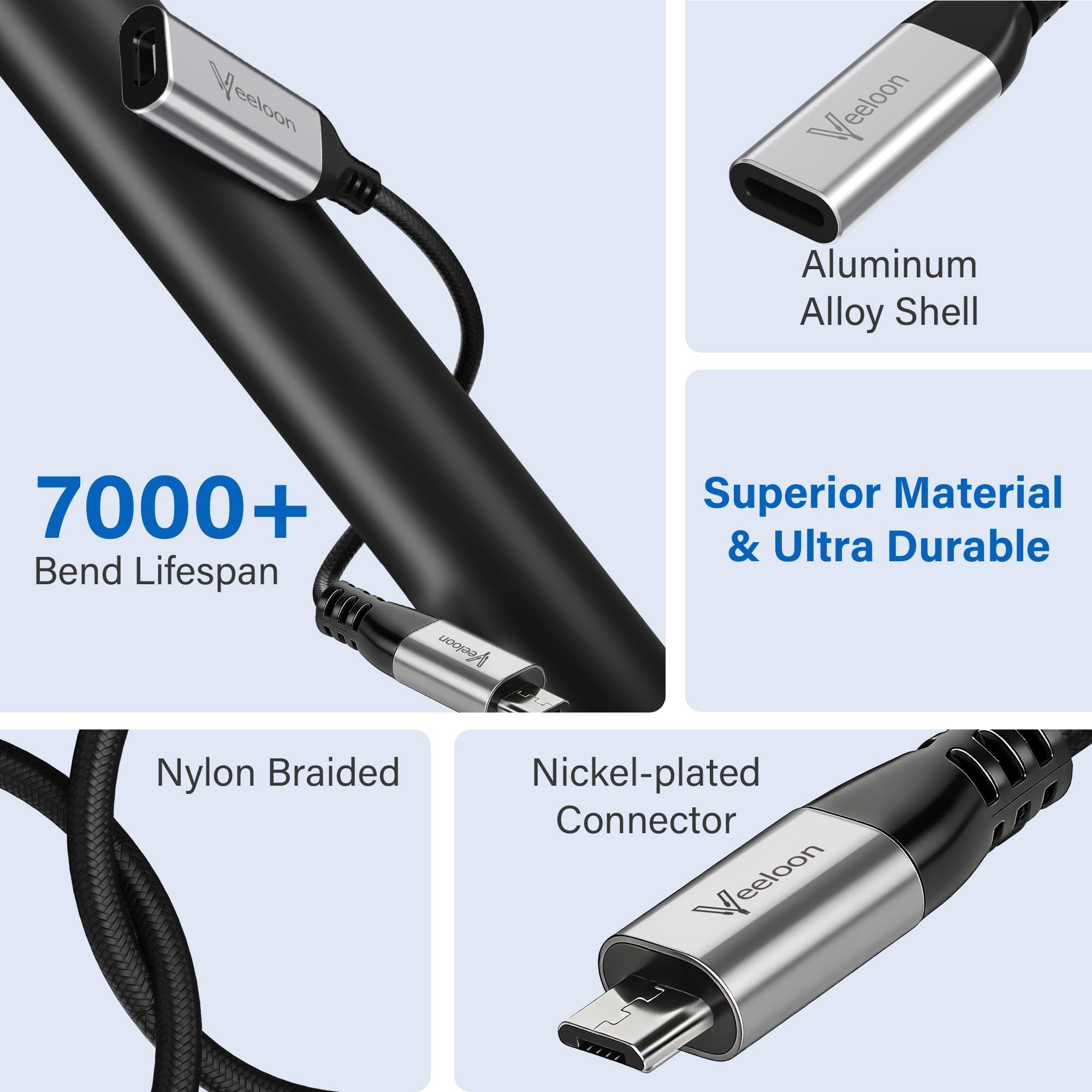 Lot de 2 adaptateurs USB C vers micro USB, câble d'extension court de type C femelle vers micro USB mâle, convertisseur de synchronisation de données et de charge pour Galaxy S7/S6, Note 5/4, Motorola