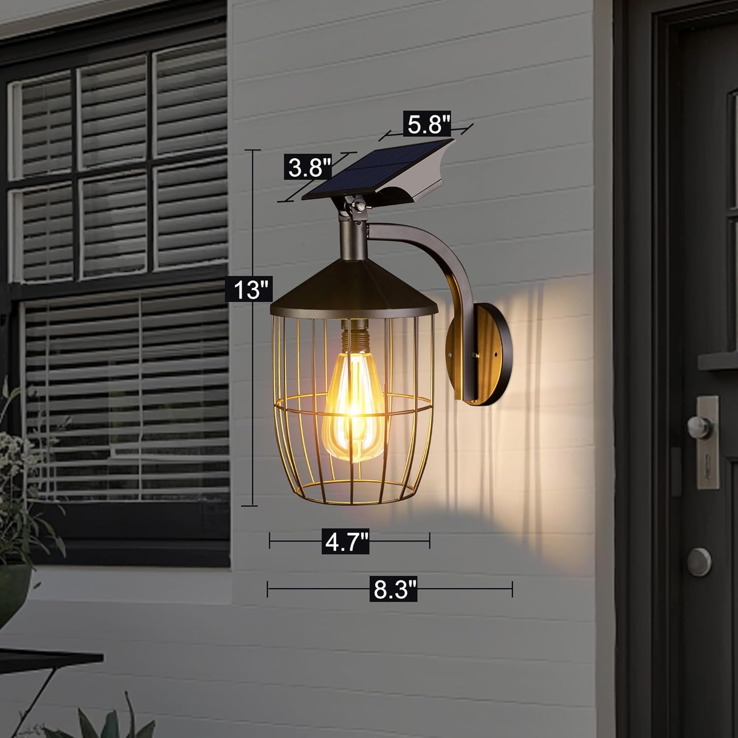 Solar Porch Lights Outdoor - 11.4" Waterproof Wall Lanterns Solar Lights with Auto On/Off, Large Solar Panel - Exterior Wall Sconce for Fence, Garage, Front Door, Porch Decor