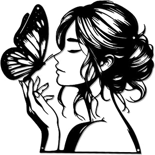 YATEASLU Elegant Woman & Butterfly Metal Wall Decor- Vintage Bedroom Bat...