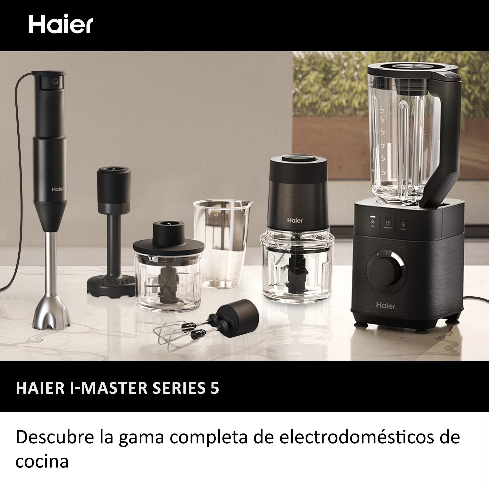 HAIER Batidora de Vaso con Triturador de Hielo, Batidora Smoothies, 5 Velocidades Variables, Limpieza Automática, Jarra de Vidrio de 1.7L, Jarra Portátil de 0.6L, 1200W [I-Master Series 5]